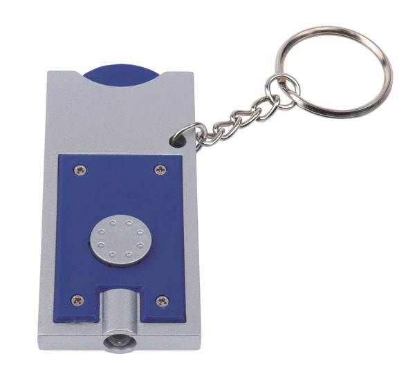 Obrázky: Modrý přívěsek na klíče s LED světlem a žetonem