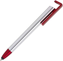 Obrázky: Červeno-stříbrné kuličk. pero/stylus/stojánek 3v1