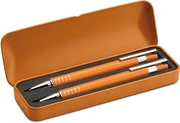Obrázky: Oranžová sada pera a mikrotužky v kovovém boxu