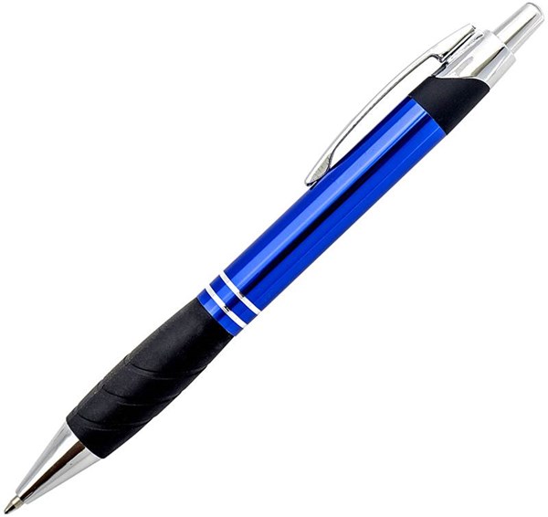 Obrázky: Modré kovové kuličkové pero BIRD s pryží