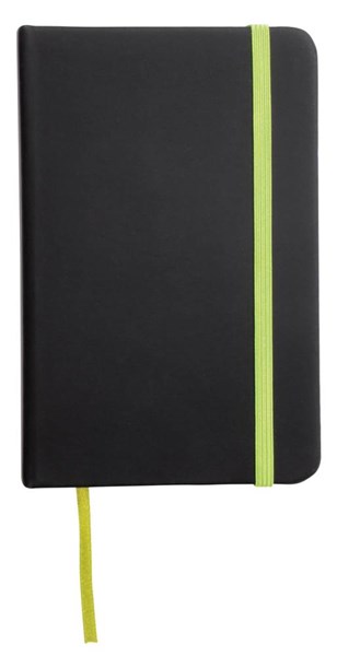 Obrázky: Černý blok A5 se zeleným okrajem a doplňky
