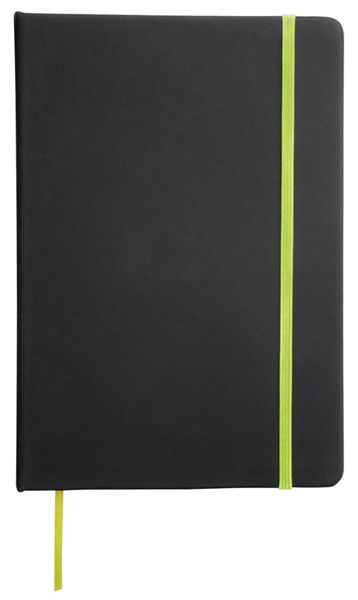 Obrázky: Černý blok A6 se zeleným okrajem a doplňky