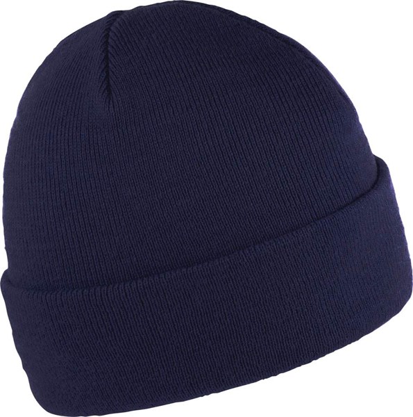 Obrázky: Zimní dvojvrstvá akrylová pletená čepice s lemem tm. modrá