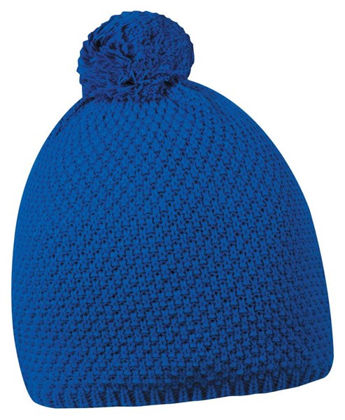 Obrázky: Akrylová pletená zimní čepice král.modř s bambulí