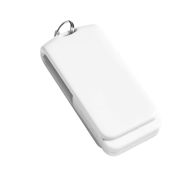 Obrázky: Malý bílý otočný USB flash disk 4GB s kroužkem