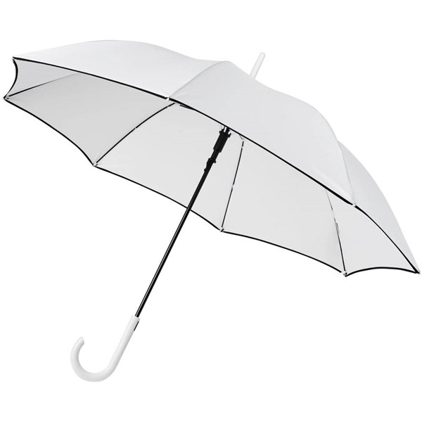 Obrázky: Pevný bílý deštník s černým lemem, autom.