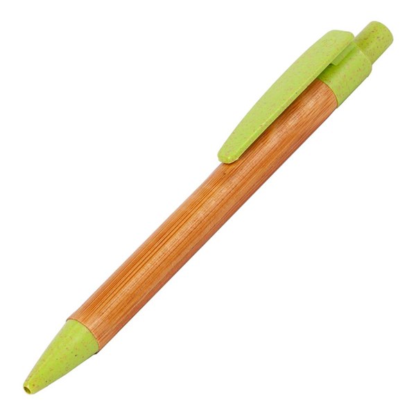 Obrázky: Bambusové kuličkové pero s zelenými plast. doplňky