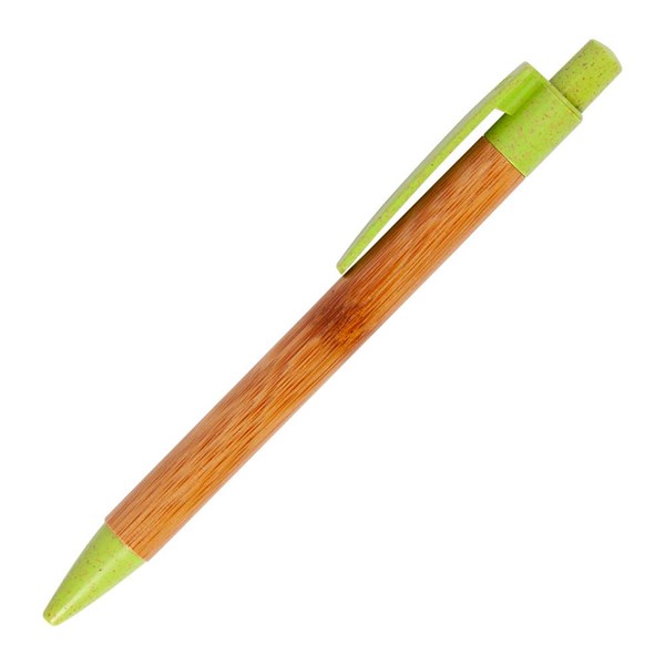 Obrázky: Bambusové kuličkové pero s zelenými plast. doplňky, Obrázek 2