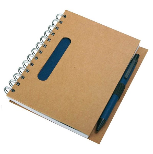 Obrázky: Modrý kroužkový zápisník z recykl. papíru s perem