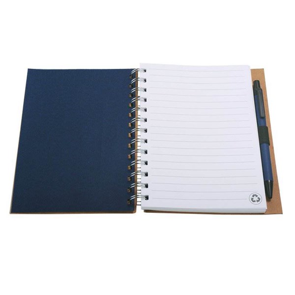 Obrázky: Modrý kroužkový zápisník z recykl. papíru s perem, Obrázek 2
