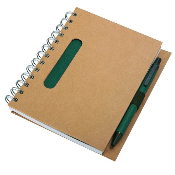 Obrázky: Zelený kroužkový zápisník z recykl. papíru s perem