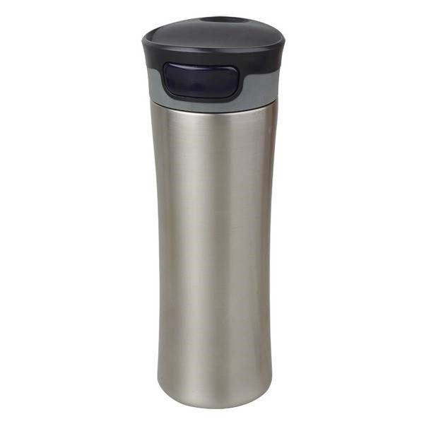 Obrázky: Stříbrný termohrnek 430 ml s černým víčkem