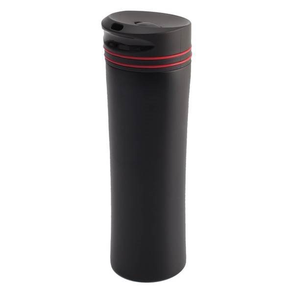 Obrázky: Černý termohrnek 450 ml s červeným proužkem