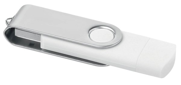 Obrázky: Bílý OTG Twister USB flash disk s USB-C, 16GB, Obrázek 1