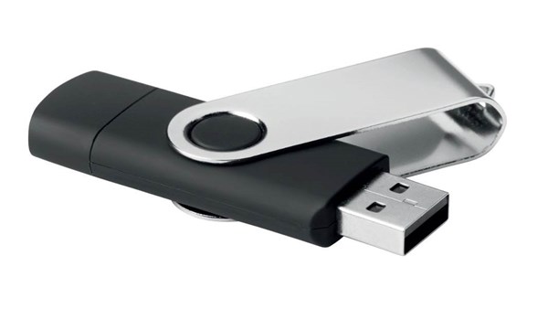 Obrázky: Černý OTG Twister USB flash disk s USB-C, 16GB