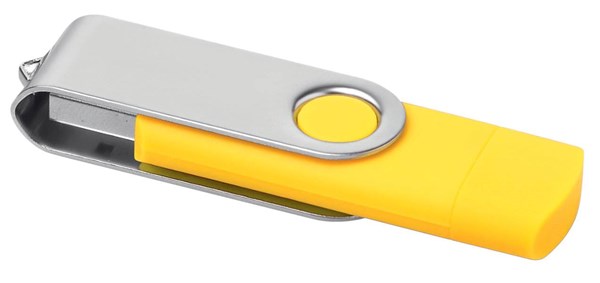 Obrázky: Žlutý OTG Twister USB flash disk s USB-C, 16GB