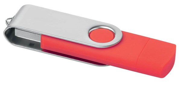 Obrázky: Červený OTG Twister USB flash disk s USB-C, 4GB