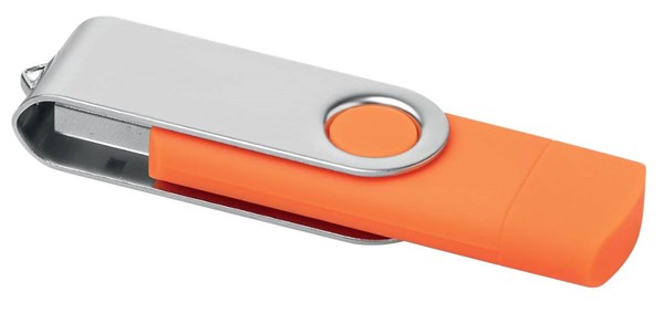 Obrázky: Oranžový OTG Twister USB flash disk s USB-C, 4GB