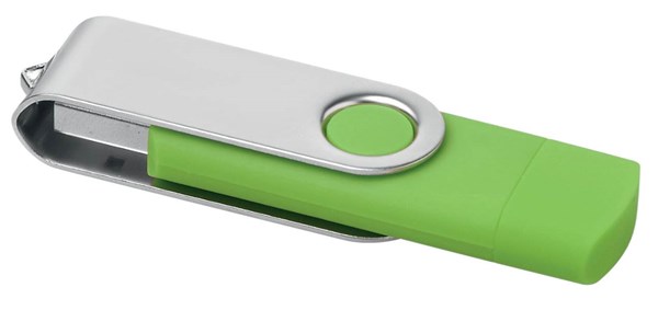 Obrázky: Zelený OTG Twister USB flash disk s USB-C, 8GB