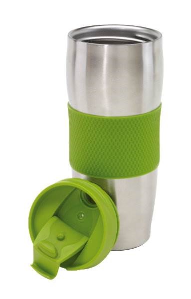 Obrázky: Stříbrný celonerezový termohrnek, zelené doplňky, Obrázek 2
