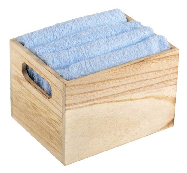 Obrázky: Sada čtyř světle modrých ručníků v dřevěné krabičce