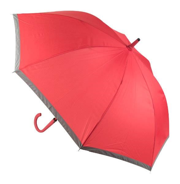 Obrázky: Automat. větru odolný deštník s reflex. lemem,červený