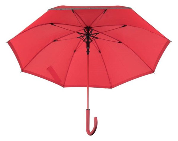 Obrázky: Automat. větru odolný deštník s reflex. lemem,červený, Obrázek 2