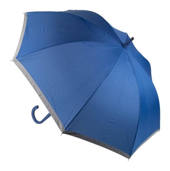 Obrázky: Automat. větru odolný deštník s reflex. lemem, modrý