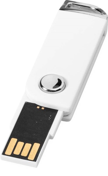 Obrázky: Bílý otočný USB flash disk s úchytem na klíče, 1GB