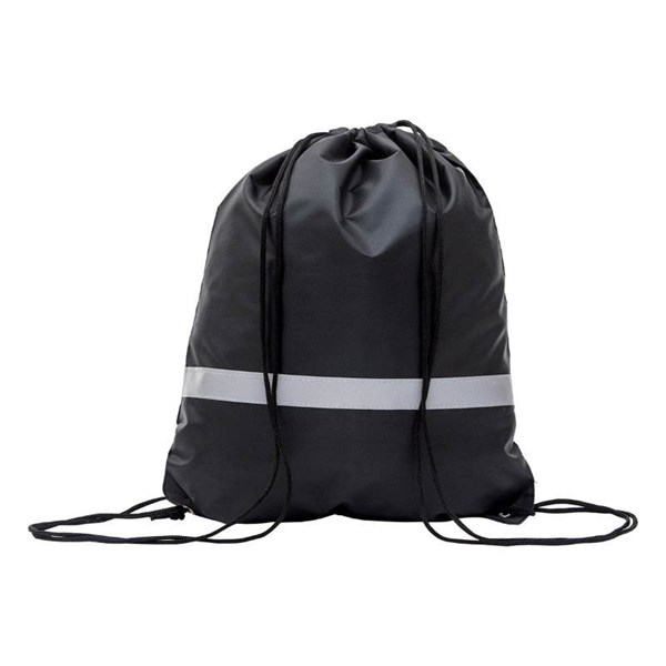 Obrázky: Stahovací batoh s reflexním páskem, černý, Obrázek 2