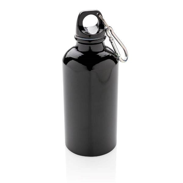 Obrázky: Černá hliníková sportovní láhev s karabinou 400 ml