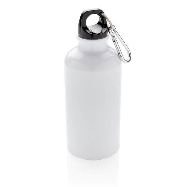 Obrázky: Bílá hliníková sportovní láhev s karabinou 400 ml