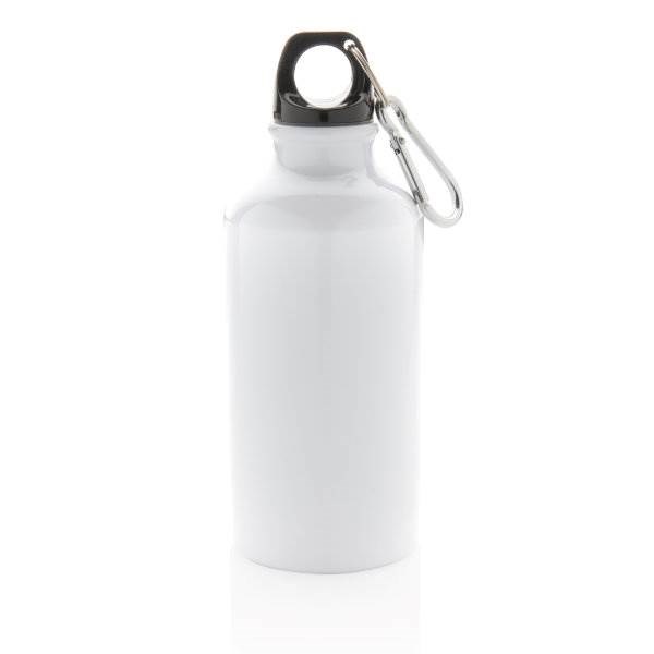 Obrázky: Bílá hliníková sportovní láhev s karabinou 400 ml, Obrázek 2