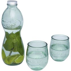 Obrázky: Láhev a 2 sklenice z recyklovaného skla