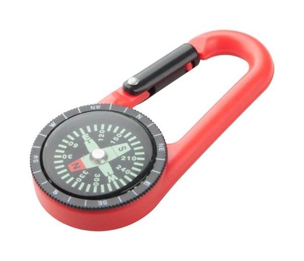 Obrázky: Plastová karabina s kompasem, červená, Obrázek 1