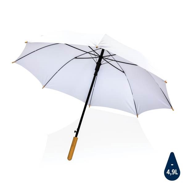 Obrázky: Bílý rPET automatický deštník, madlo bambus