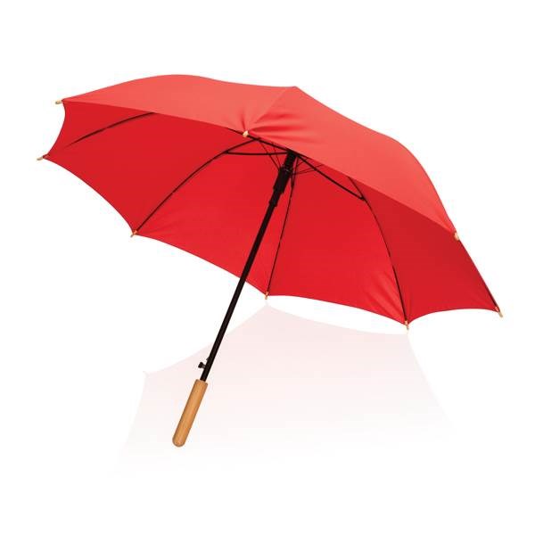 Obrázky: Červený rPET automatický deštník, madlo bambus, Obrázek 4