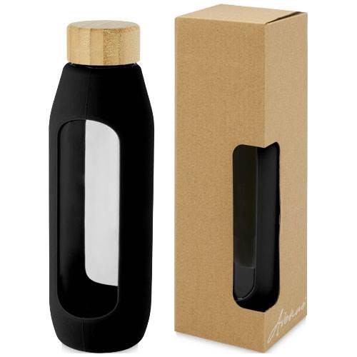 Obrázky: Skleněná láhev 600 ml se silikon. obalem, černá, Obrázek 1