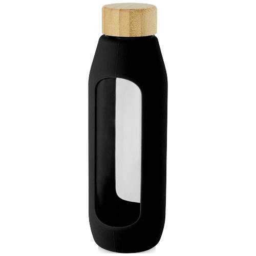 Obrázky: Skleněná láhev 600 ml se silikon. obalem, černá, Obrázek 3