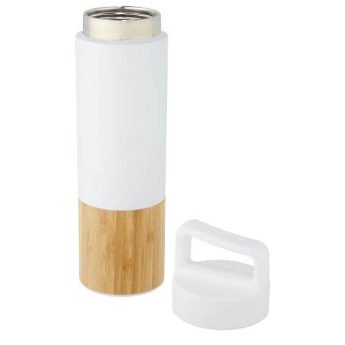 Obrázky: Nerezová termoska 540 ml s bambusem, bílá, Obrázek 2