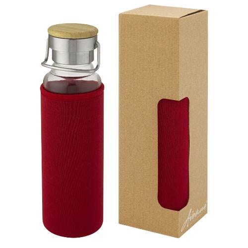 Obrázky: Skleněná láhev 660 ml s neopren. obalem, červená, Obrázek 1