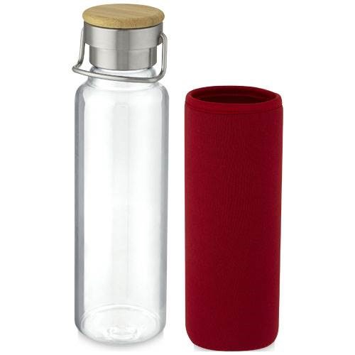 Obrázky: Skleněná láhev 660 ml s neopren. obalem, červená, Obrázek 2