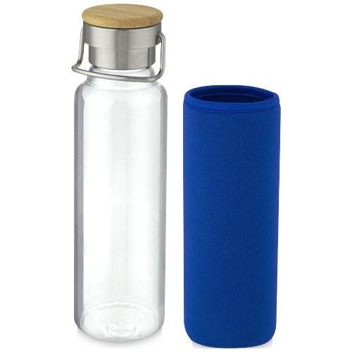 Obrázky: Skleněná láhev 660 ml s neopren. obalem, modrá, Obrázek 2