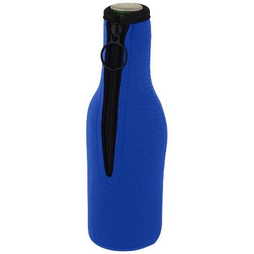 Obrázky: Modrý obal na láhev z recykl. neoprenu se zipem, Obrázek 1