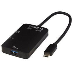 Obrázky: Černý adaptér USB C  s výstupy (USB-A/USB-C /HDMI)