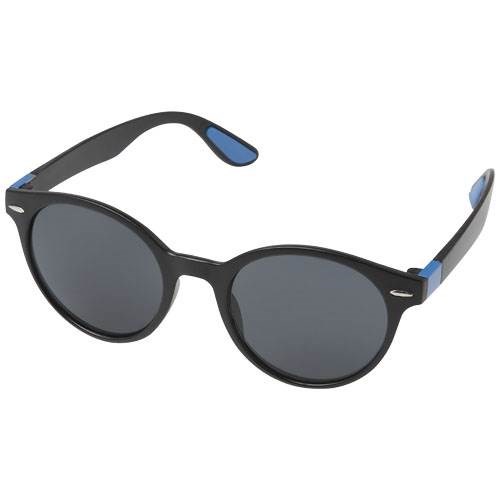 Obrázky: Černé kulaté trendy sluneční brýle, modré doplňky