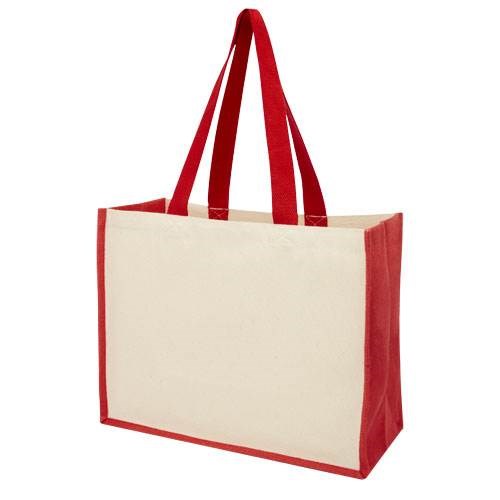 Obrázky: Nákupní taška z plátna 320g/m² a juty červená, Obrázek 1