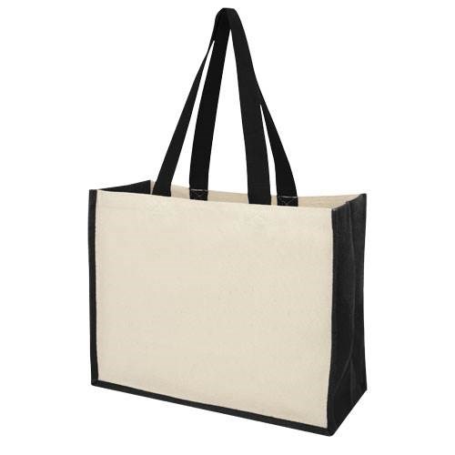 Obrázky: Nákupní taška z plátna 320g/m² a juty černá, Obrázek 1