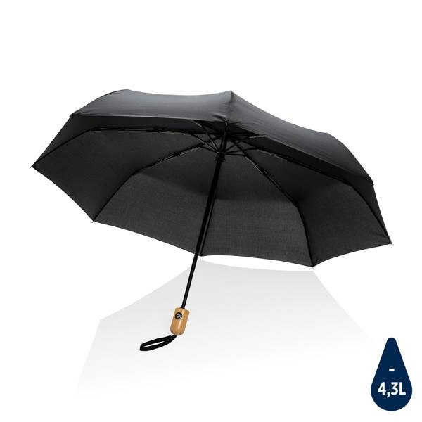 Obrázky: Černý deštník rPET, zcela automatický, bambus. rukojeť, Obrázek 1