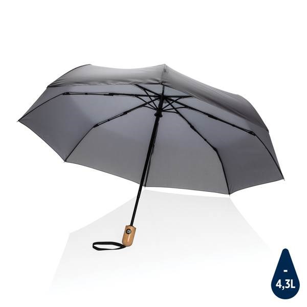 Obrázky: Šedý deštník rPET, zcela automatický, bambus. rukojeť, Obrázek 1